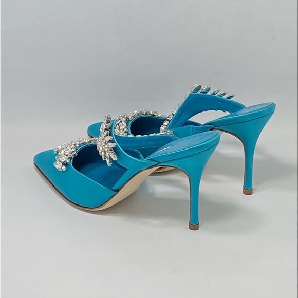 Manolo Blahnik Lurum 90 Embellished Satin Mules size 37 - Picture 8 of 13